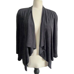 Mikey & Joey Faux Suede Drape Front Cardigan Sz Large Womens Black Long Sleeve